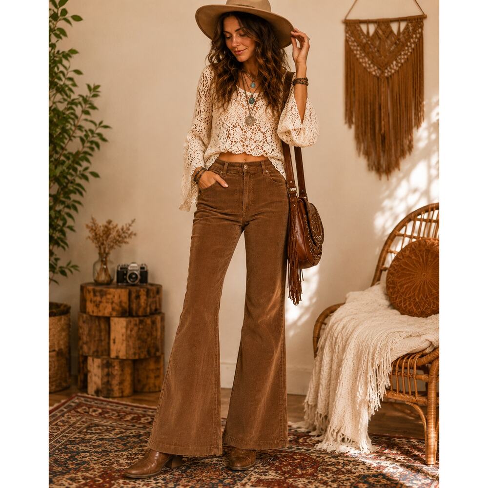 Vintage Talbots NWT Brown Corduroy Flare Pants Boho Y2K Womens 4